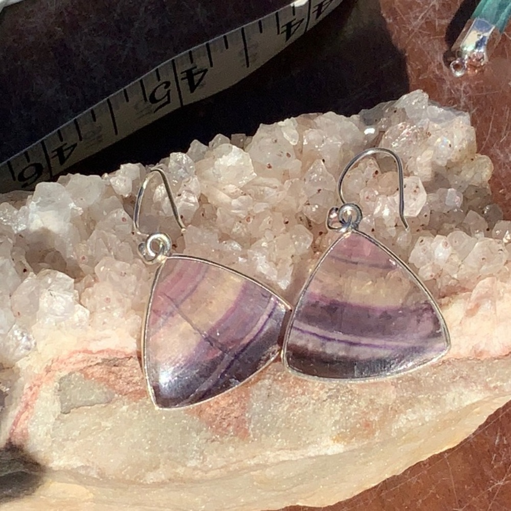 RAINBOW FLUORITE 925 STERLING SILVER EARRINGS
